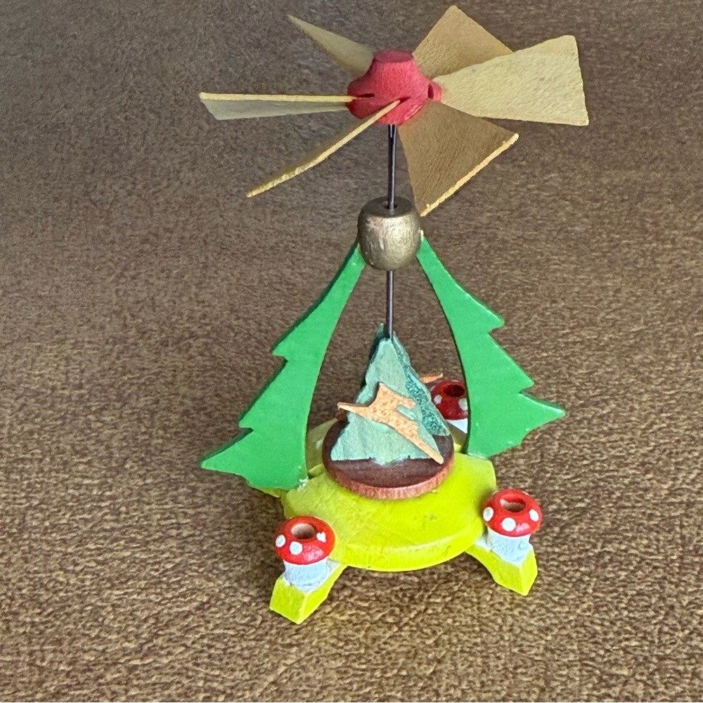 Vintage German Christmas Pyramid Wood Tree Deer Germany Mini Miniature Dollhouse